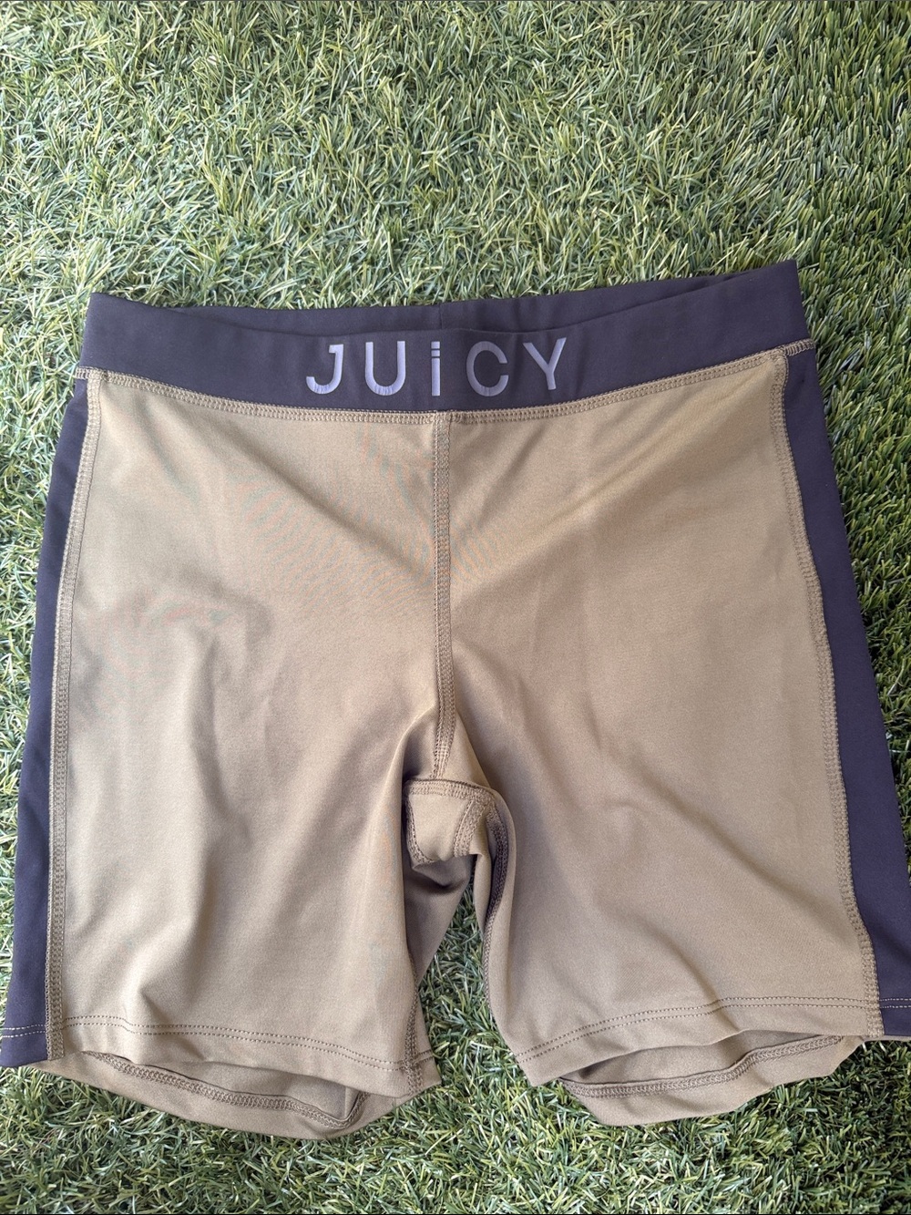 Juicy Couture Sport Olive Brown Colorblock Biker Shorts Size Small
